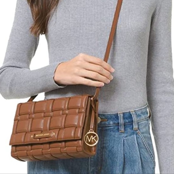 Michael Kors Ivy Large Woven Crossbody Bag - Luggage Brown - Picture 2 of 8